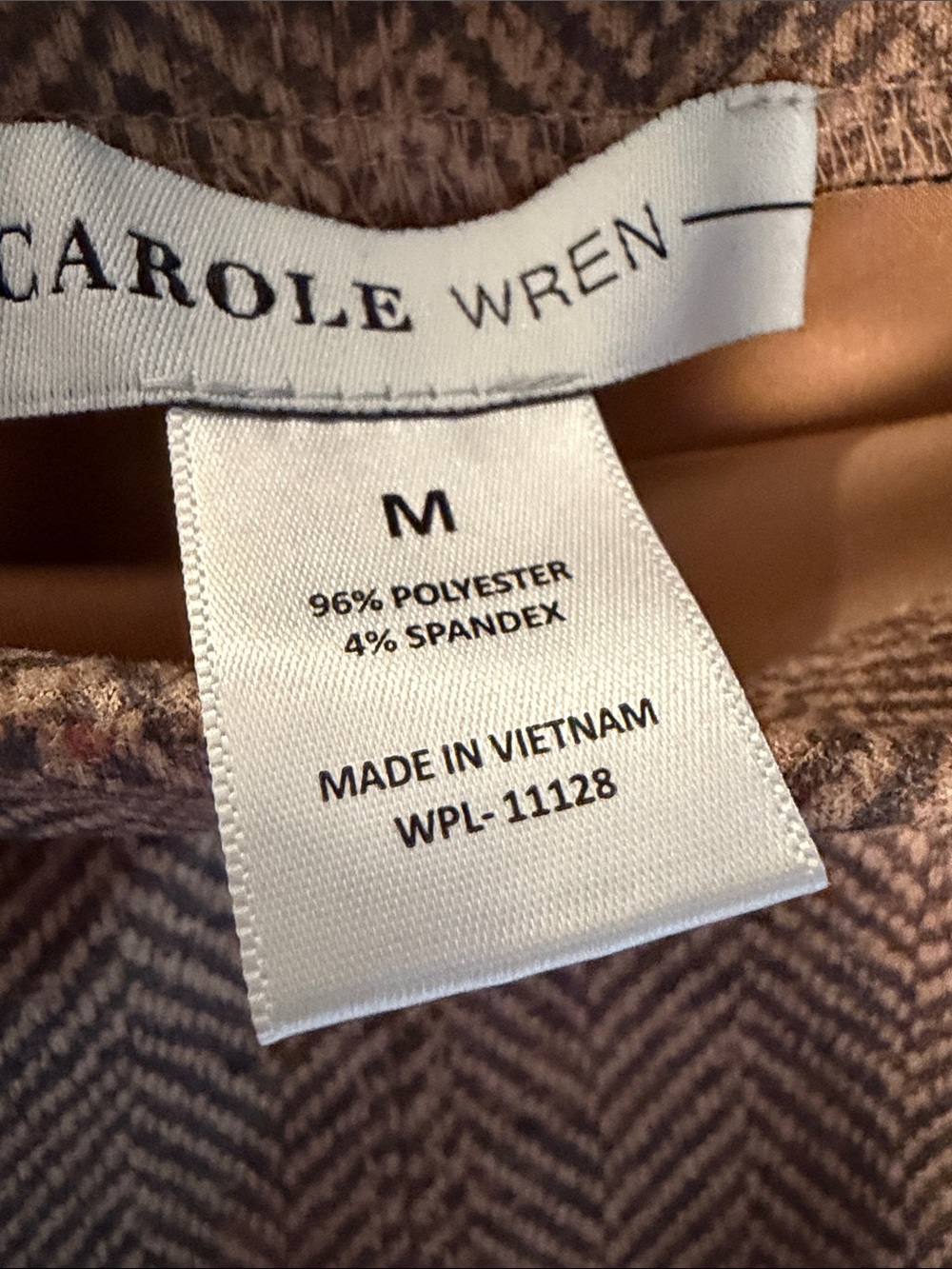 Tailored Tan Herringbone A-Line Skirt with Button Waist - Picture 5 of 6